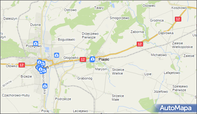 mapa Piaski powiat gostyński, Piaski powiat gostyński na mapie Targeo