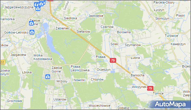 mapa Pilawa gmina Piaseczno, Pilawa gmina Piaseczno na mapie Targeo