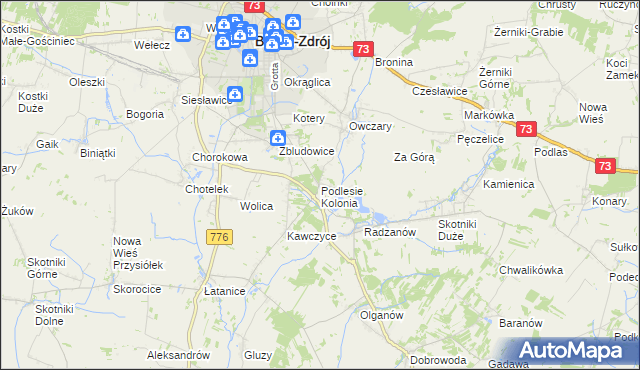 mapa Podlesie Kolonia gmina Busko-Zdrój, Podlesie Kolonia gmina Busko-Zdrój na mapie Targeo