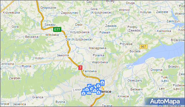 mapa Polanka gmina Myślenice, Polanka gmina Myślenice na mapie Targeo
