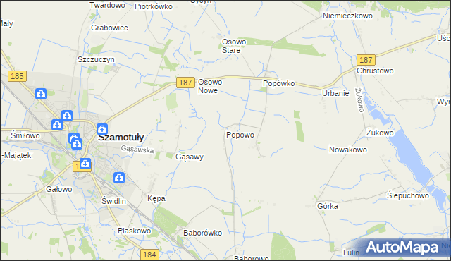mapa Popowo gmina Oborniki, Popowo gmina Oborniki na mapie Targeo