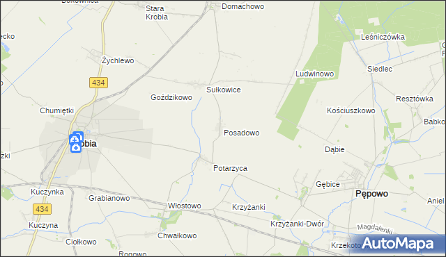 mapa Posadowo gmina Krobia, Posadowo gmina Krobia na mapie Targeo