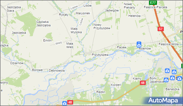 mapa Przybyszew gmina Promna, Przybyszew gmina Promna na mapie Targeo