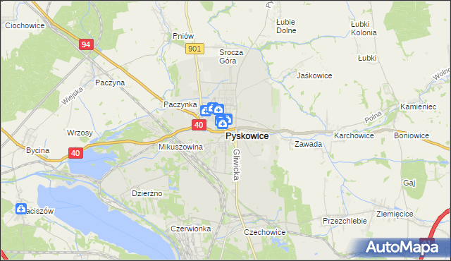 mapa Pyskowice powiat gliwicki, Pyskowice powiat gliwicki na mapie Targeo