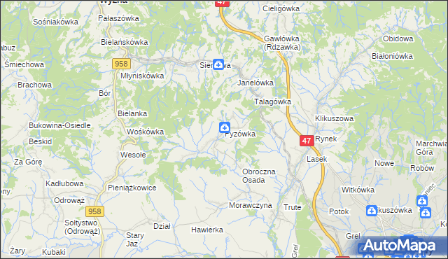 mapa Pyzówka, Pyzówka na mapie Targeo