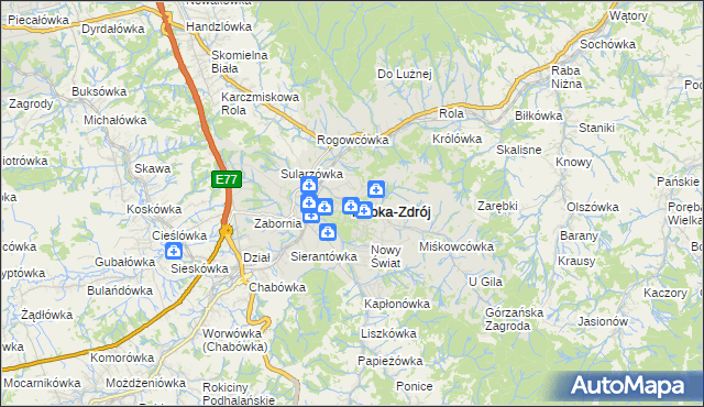 mapa Rabka-Zdrój, Rabka-Zdrój na mapie Targeo