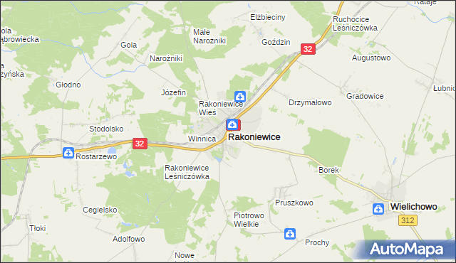 mapa Rakoniewice, Rakoniewice na mapie Targeo