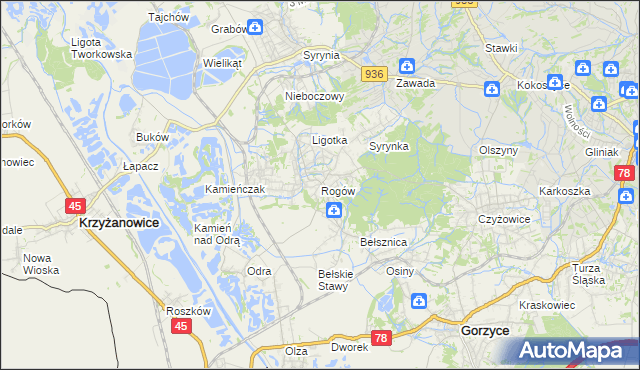 mapa Rogów gmina Gorzyce, Rogów gmina Gorzyce na mapie Targeo