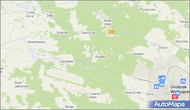 mapa Rojewo gmina Grodzisk Wielkopolski, Rojewo gmina Grodzisk Wielkopolski na mapie Targeo