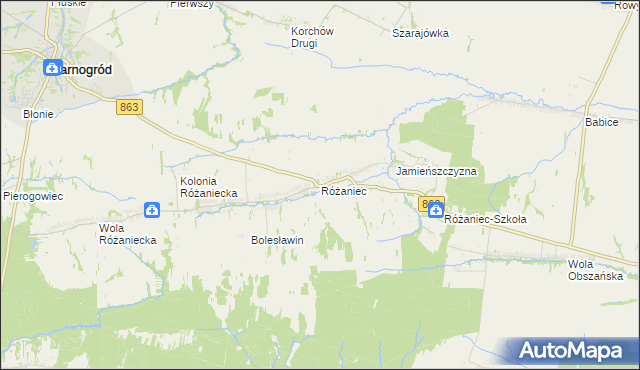 mapa Różaniec gmina Tarnogród, Różaniec gmina Tarnogród na mapie Targeo