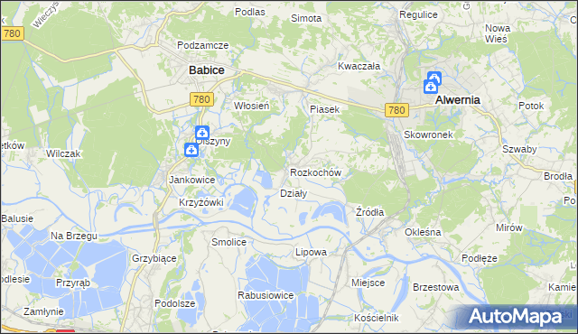 mapa Rozkochów gmina Babice, Rozkochów gmina Babice na mapie Targeo