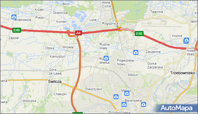 mapa Rudna Wielka gmina Świlcza, Rudna Wielka gmina Świlcza na mapie Targeo