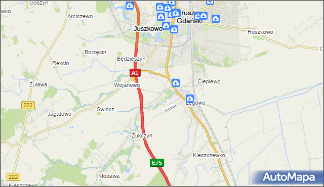 mapa Rusocin gmina Pruszcz Gdański, Rusocin gmina Pruszcz Gdański na mapie Targeo
