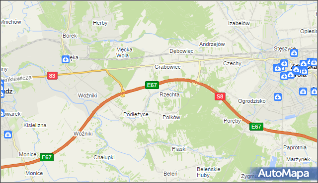 mapa Rzechta gmina Sieradz, Rzechta gmina Sieradz na mapie Targeo