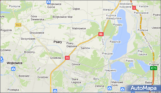 mapa Sarnów gmina Psary, Sarnów gmina Psary na mapie Targeo