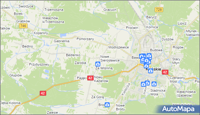 mapa Sierosławice gmina Końskie, Sierosławice gmina Końskie na mapie Targeo