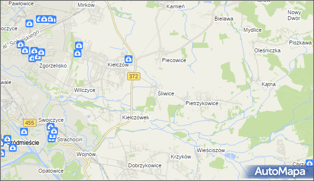 mapa Śliwice gmina Długołęka, Śliwice gmina Długołęka na mapie Targeo