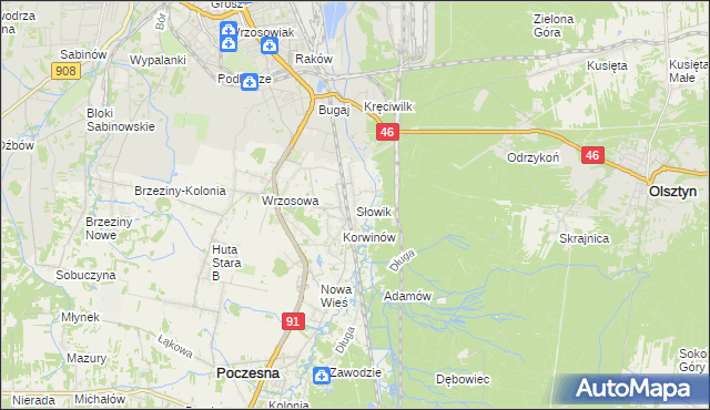 mapa Słowik gmina Poczesna, Słowik gmina Poczesna na mapie Targeo