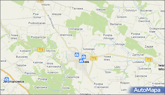 mapa Sobiesęki gmina Skała, Sobiesęki gmina Skała na mapie Targeo