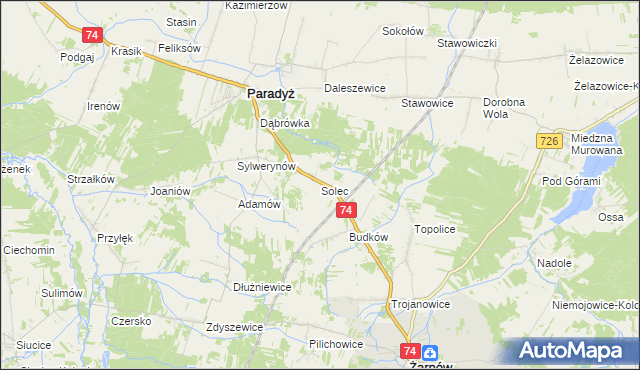 mapa Solec gmina Paradyż, Solec gmina Paradyż na mapie Targeo