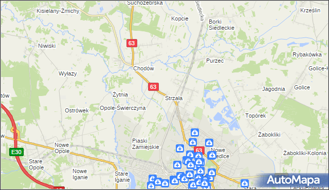 mapa Strzała gmina Siedlce, Strzała gmina Siedlce na mapie Targeo