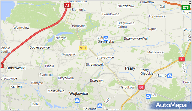 mapa Strzyżowice gmina Psary, Strzyżowice gmina Psary na mapie Targeo