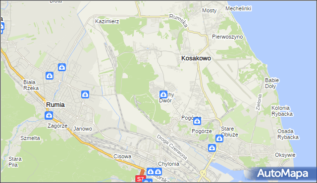 mapa Suchy Dwór gmina Kosakowo, Suchy Dwór gmina Kosakowo na mapie Targeo