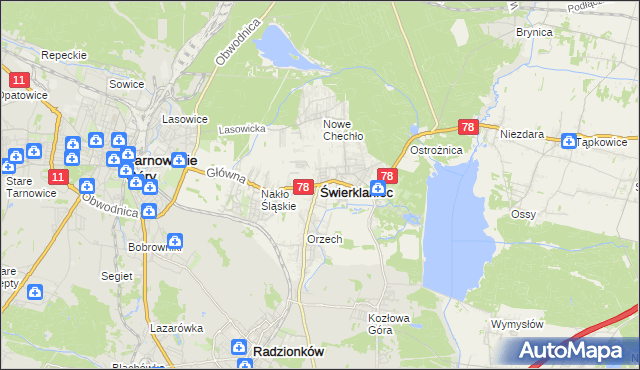 mapa Świerklaniec, Świerklaniec na mapie Targeo