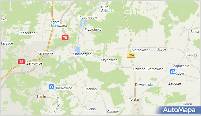 mapa Szypowice, Szypowice na mapie Targeo