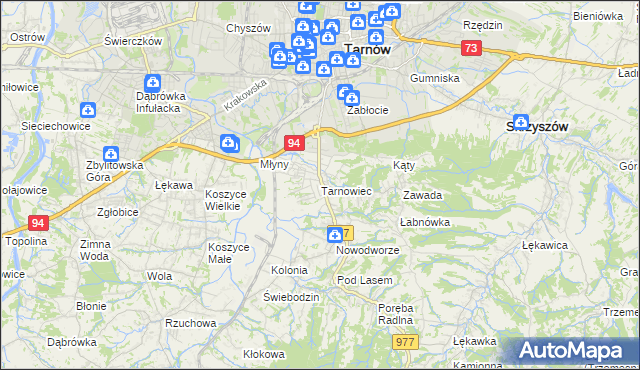 mapa Tarnowiec gmina Tarnów, Tarnowiec gmina Tarnów na mapie Targeo