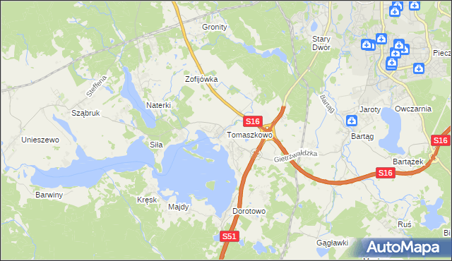 mapa Tomaszkowo, Tomaszkowo na mapie Targeo