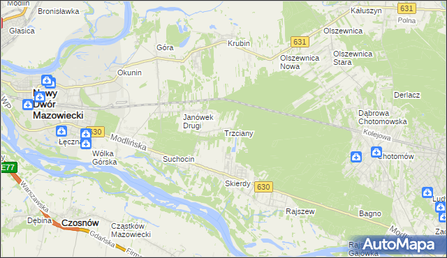 mapa Trzciany gmina Jabłonna, Trzciany gmina Jabłonna na mapie Targeo
