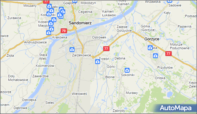 mapa Trześń gmina Gorzyce, Trześń gmina Gorzyce na mapie Targeo