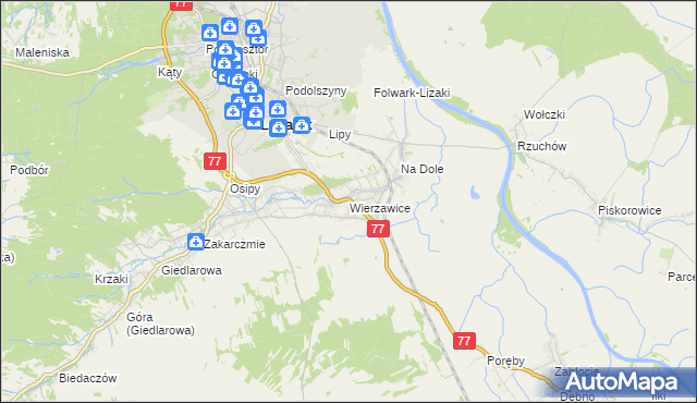 mapa Wierzawice, Wierzawice na mapie Targeo