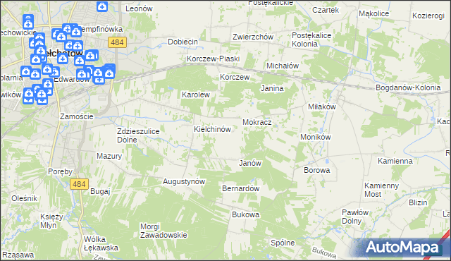 mapa Wiktorów gmina Bełchatów, Wiktorów gmina Bełchatów na mapie Targeo