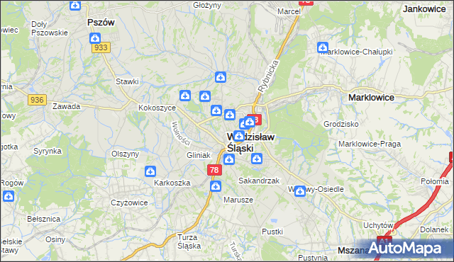 mapa Wodzisławia Śląskiego, Wodzisław Śląski na mapie Targeo