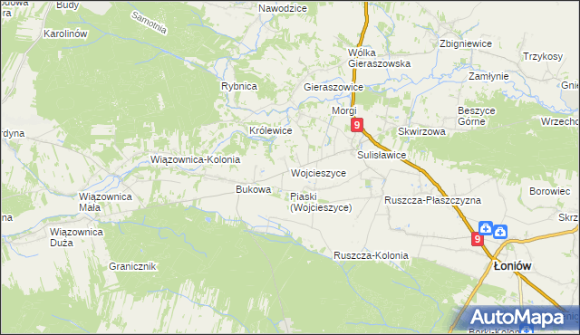 mapa Wojcieszyce gmina Łoniów, Wojcieszyce gmina Łoniów na mapie Targeo