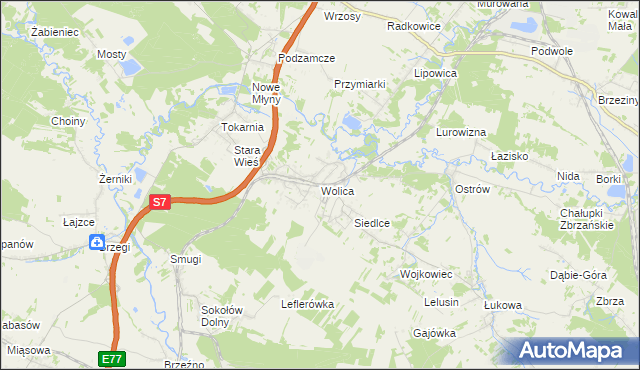 mapa Wolica gmina Chęciny, Wolica gmina Chęciny na mapie Targeo