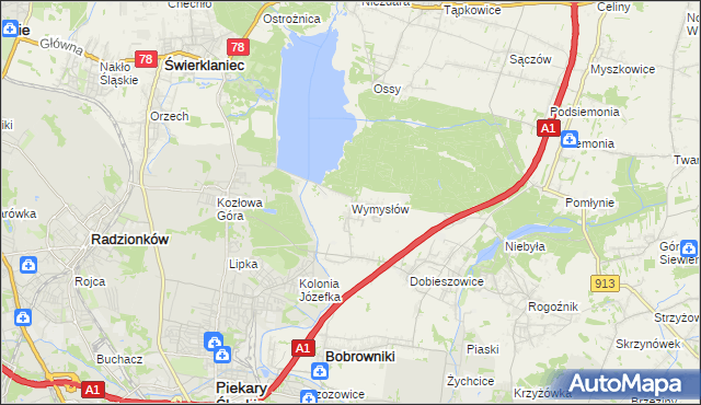 mapa Wymysłów gmina Bobrowniki, Wymysłów gmina Bobrowniki na mapie Targeo