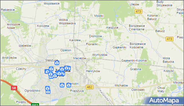 mapa Wymysłów gmina Zduńska Wola, Wymysłów gmina Zduńska Wola na mapie Targeo