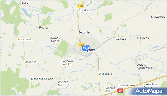 mapa Wysoka powiat pilski, Wysoka powiat pilski na mapie Targeo