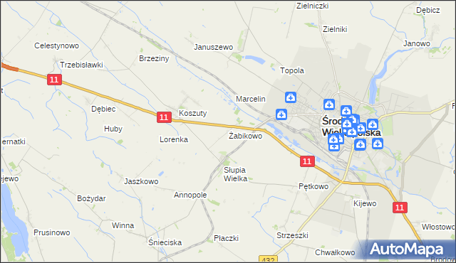 mapa Żabikowo, Żabikowo na mapie Targeo