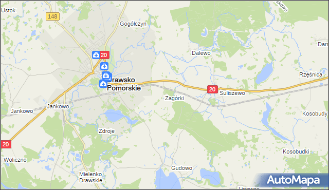 mapa Zagórki gmina Drawsko Pomorskie, Zagórki gmina Drawsko Pomorskie na mapie Targeo