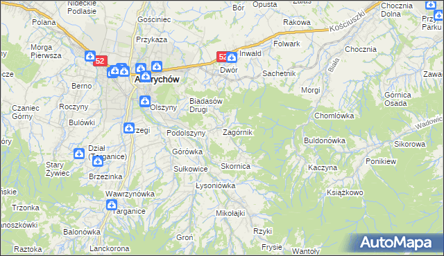 mapa Zagórnik gmina Andrychów, Zagórnik gmina Andrychów na mapie Targeo