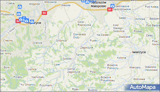 mapa Zagorzyce gmina Sędziszów Małopolski, Zagorzyce gmina Sędziszów Małopolski na mapie Targeo