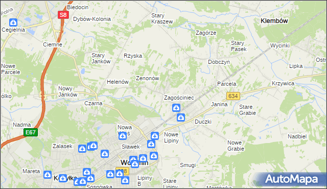 mapa Zagościniec gmina Wołomin, Zagościniec gmina Wołomin na mapie Targeo