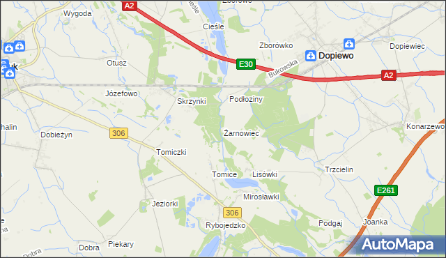 mapa Żarnowiec gmina Dopiewo, Żarnowiec gmina Dopiewo na mapie Targeo