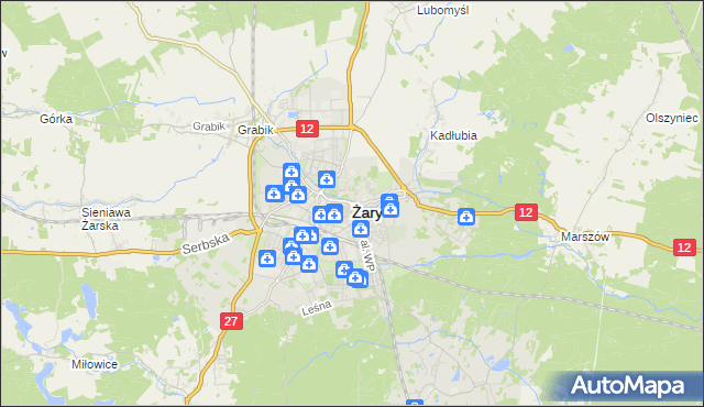 mapa Żary, Żary na mapie Targeo