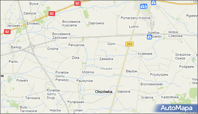 mapa Zawadka gmina Olszówka, Zawadka gmina Olszówka na mapie Targeo