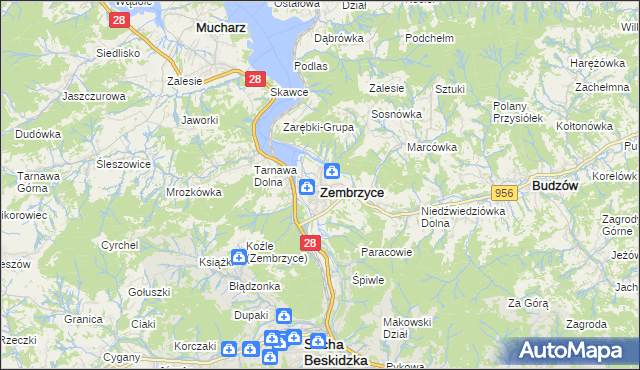 mapa Zembrzyce, Zembrzyce na mapie Targeo